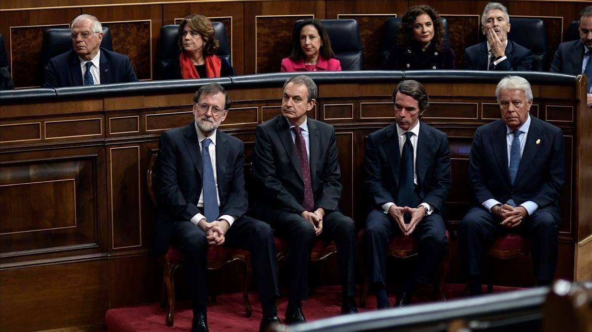Rajoy, Rodríguez Zapatero, Aznar y González, en 40º aniversario de la Constitución.