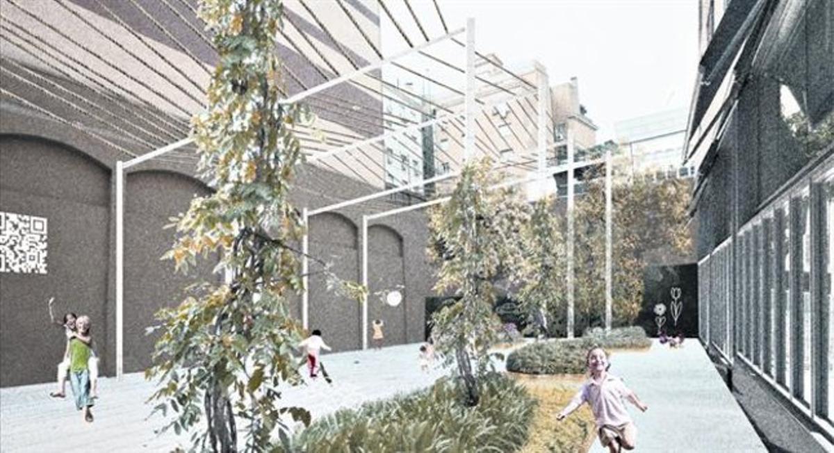 Imagen virtual del área abierta que se ganará en el patio interior del Palau Macaya.