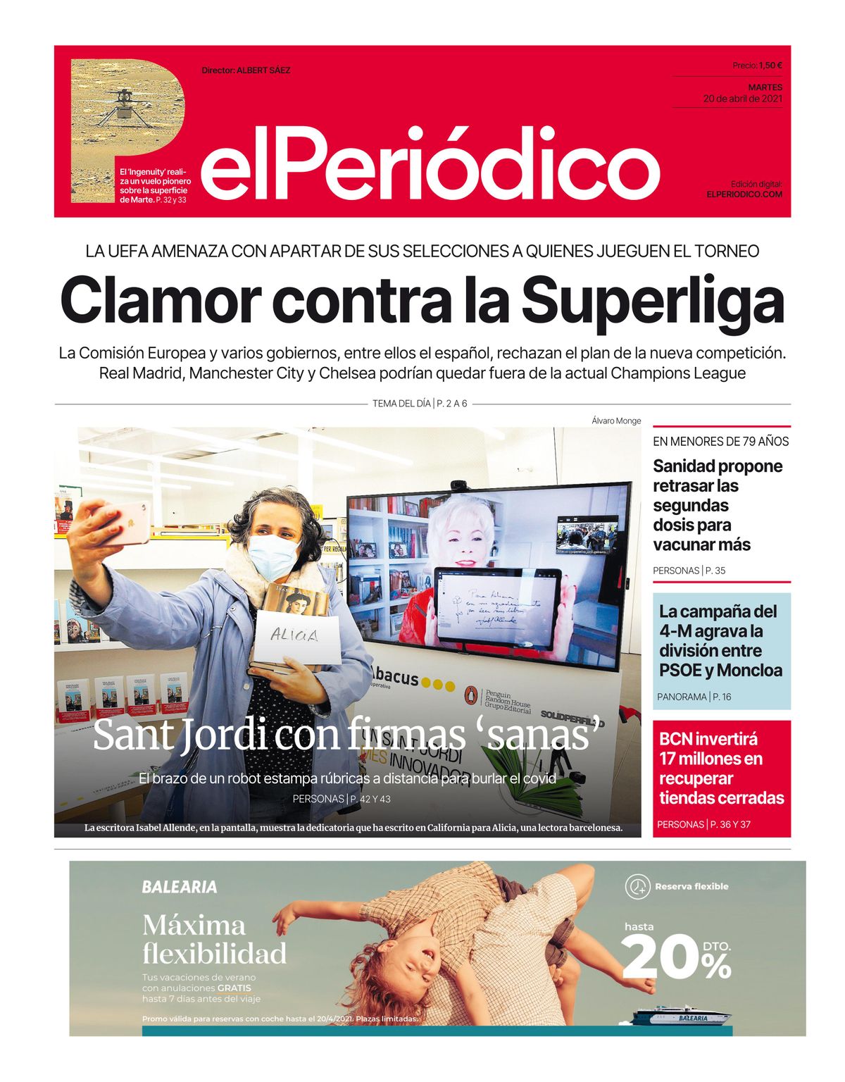 La portada d’EL PERIÓDICO del 19 d’abril del 2021 La portada d’EL PERIÓDICO del 19 d’abril del 2021