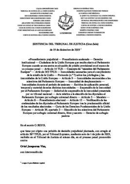 Texo íntegro del texto de la sentencia del TJUE sobre Oriol Junqueras.