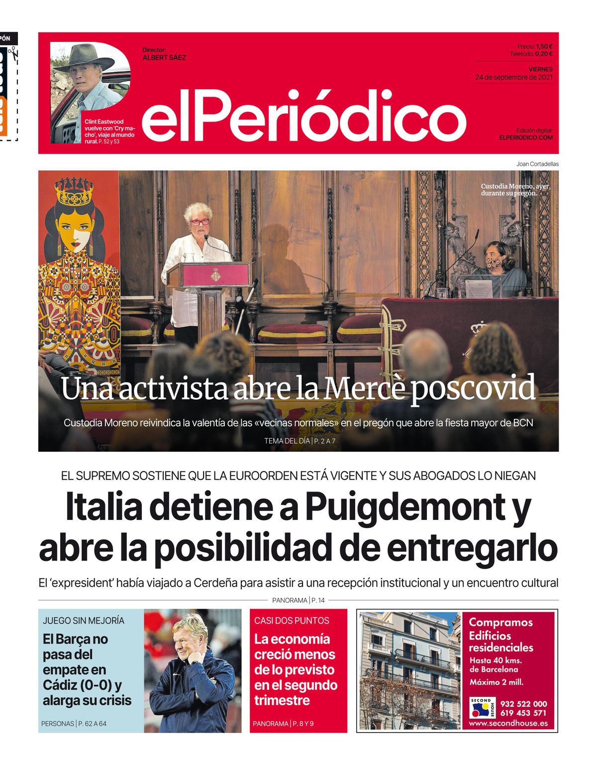 La portada de EL PERIÓDICO del 24 de septiembre del 2021 La portada de EL PERIÓDICO del 24 de septiembre del 2021