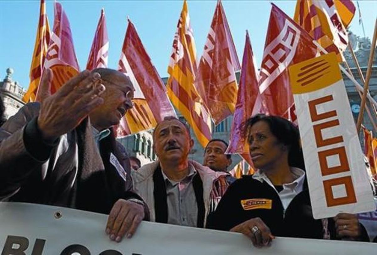 Los líderes de CCOO y UGT de Catalunya, Joan Carles Gallego (izquierda) y Josep Maria Álvarez, ayer. Los líderes de CCOO y UGT de Catalunya, Joan Carles Gallego (izquierda) y Josep Maria Álvarez, ayer.