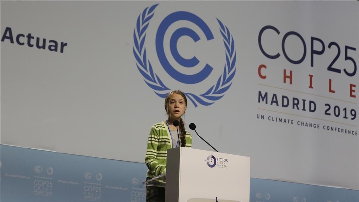 Greta Thunberg, durante su intervención en el plenario de la Cumbre del Clima en Madrid. Greta Thunberg, durante su intervención en el plenario de la Cumbre del Clima en Madrid.