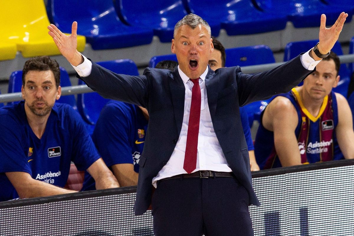 Jasikevicius protesta una jugada en el Palau ante el Madrid. Jasikevicius protesta una jugada en el Palau ante el Madrid.