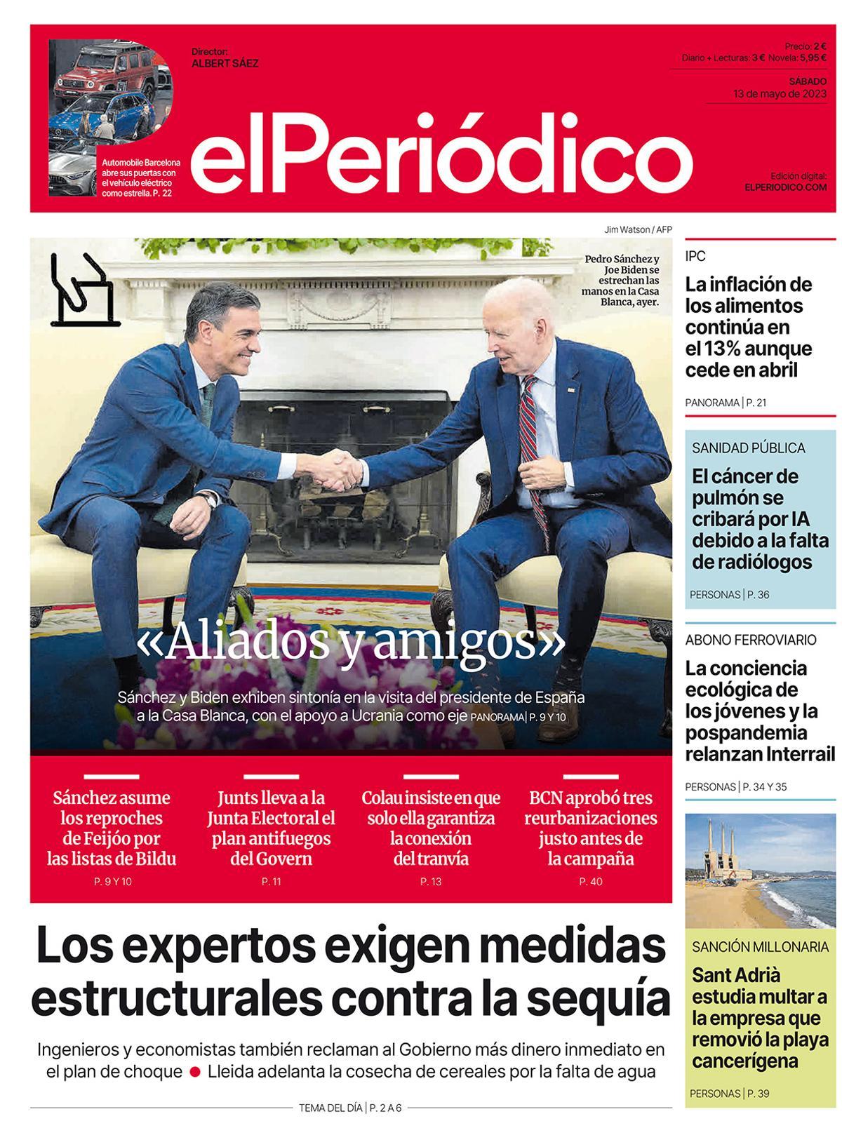La portada de EL PERIÓDICO del 13 de mayo de 2023