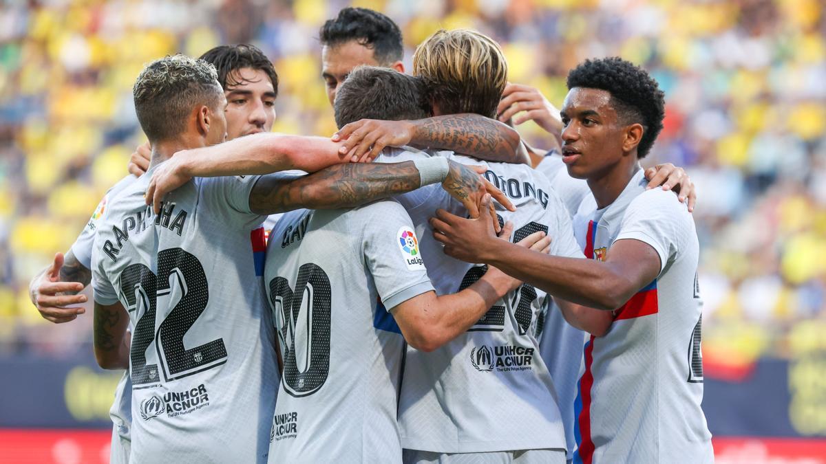 El Barça celebra el primer gol del equipo ante el Cádiz