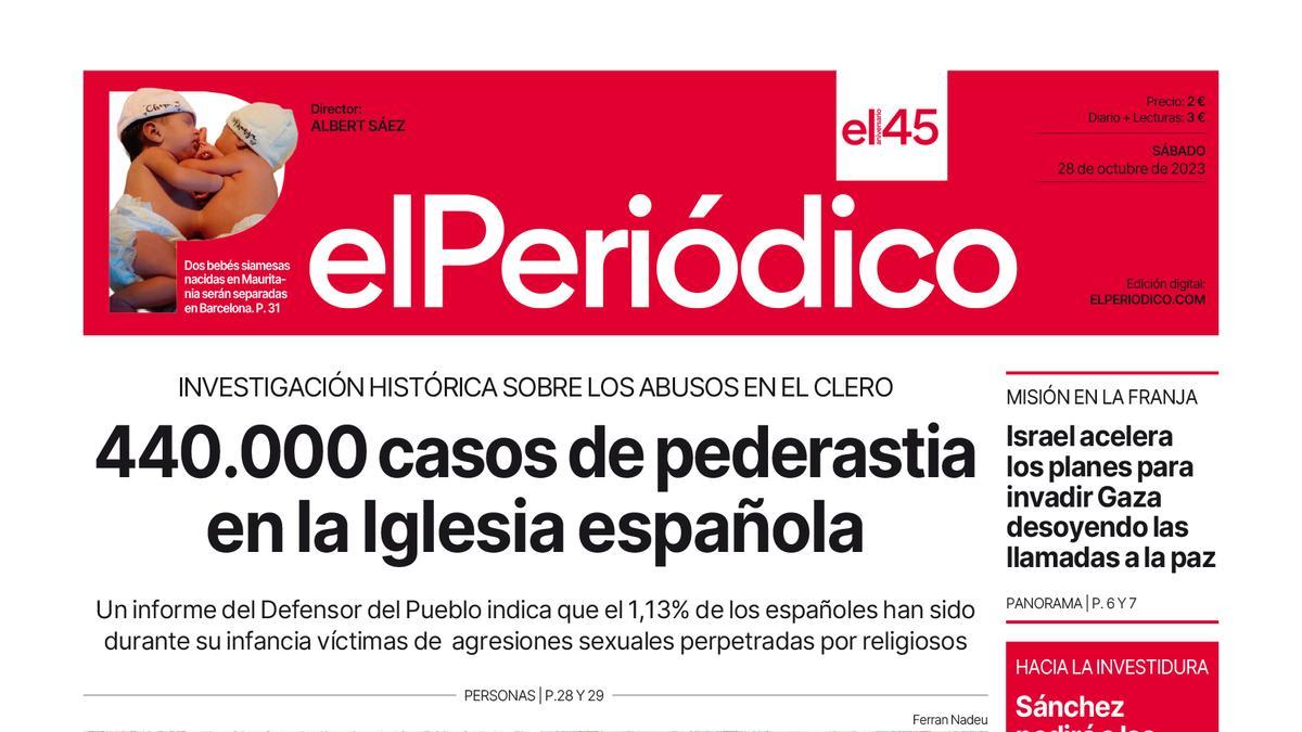 La portada de EL PERIÓDICO del 28 de octubre de 2023