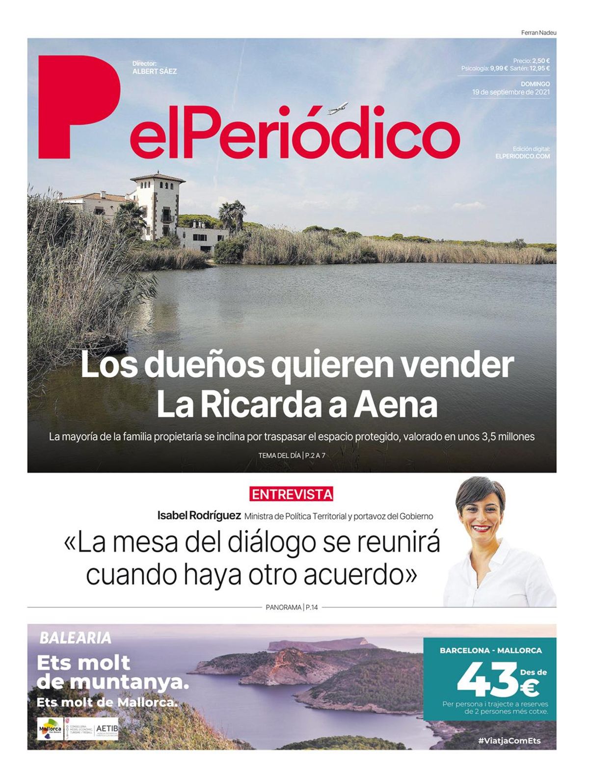 La portada de EL PERIÓDICO del 19 de septiembre de 2021 La portada de EL PERIÓDICO del 19 de septiembre de 2021