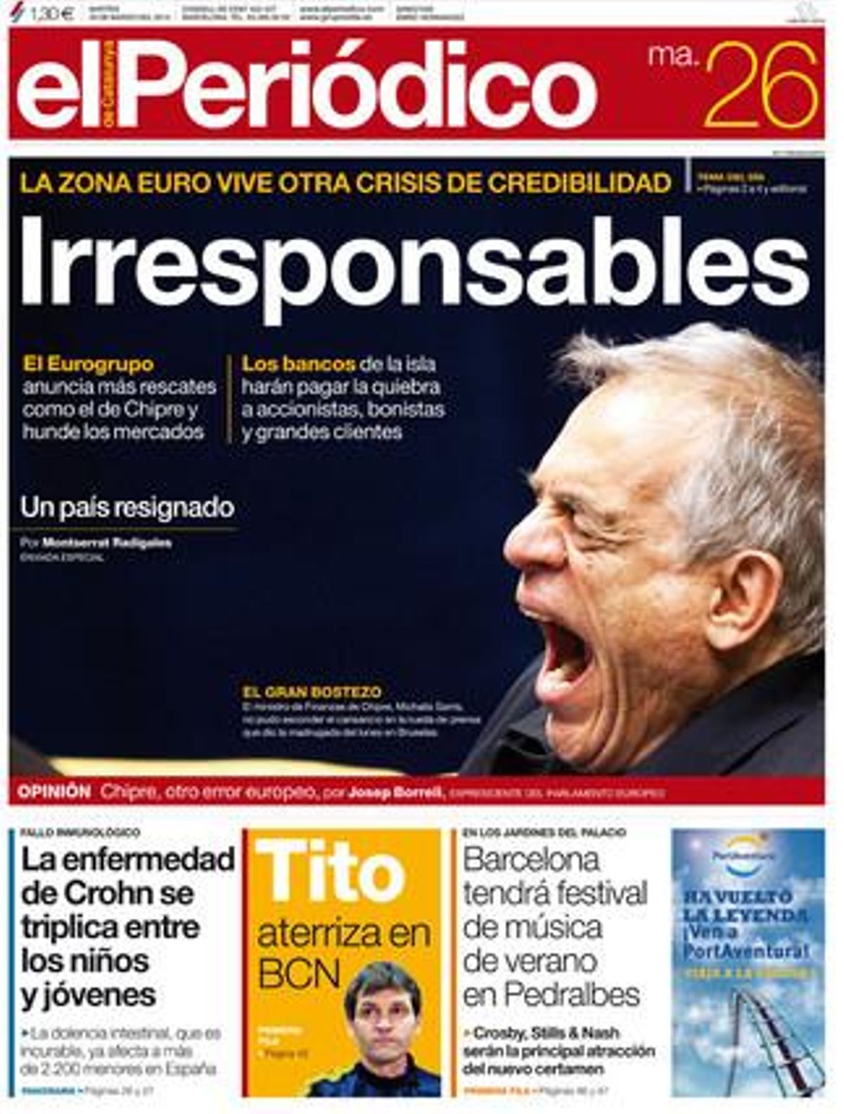 Portada de EL PERIÓDICO del 26 de marzo. Portada de EL PERIÓDICO del 26 de marzo.