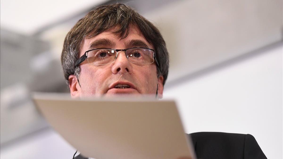 Carles Puigdemont durante la conferencia en la universidad de Copenhague. Carles Puigdemont durante la conferencia en la universidad de Copenhague.