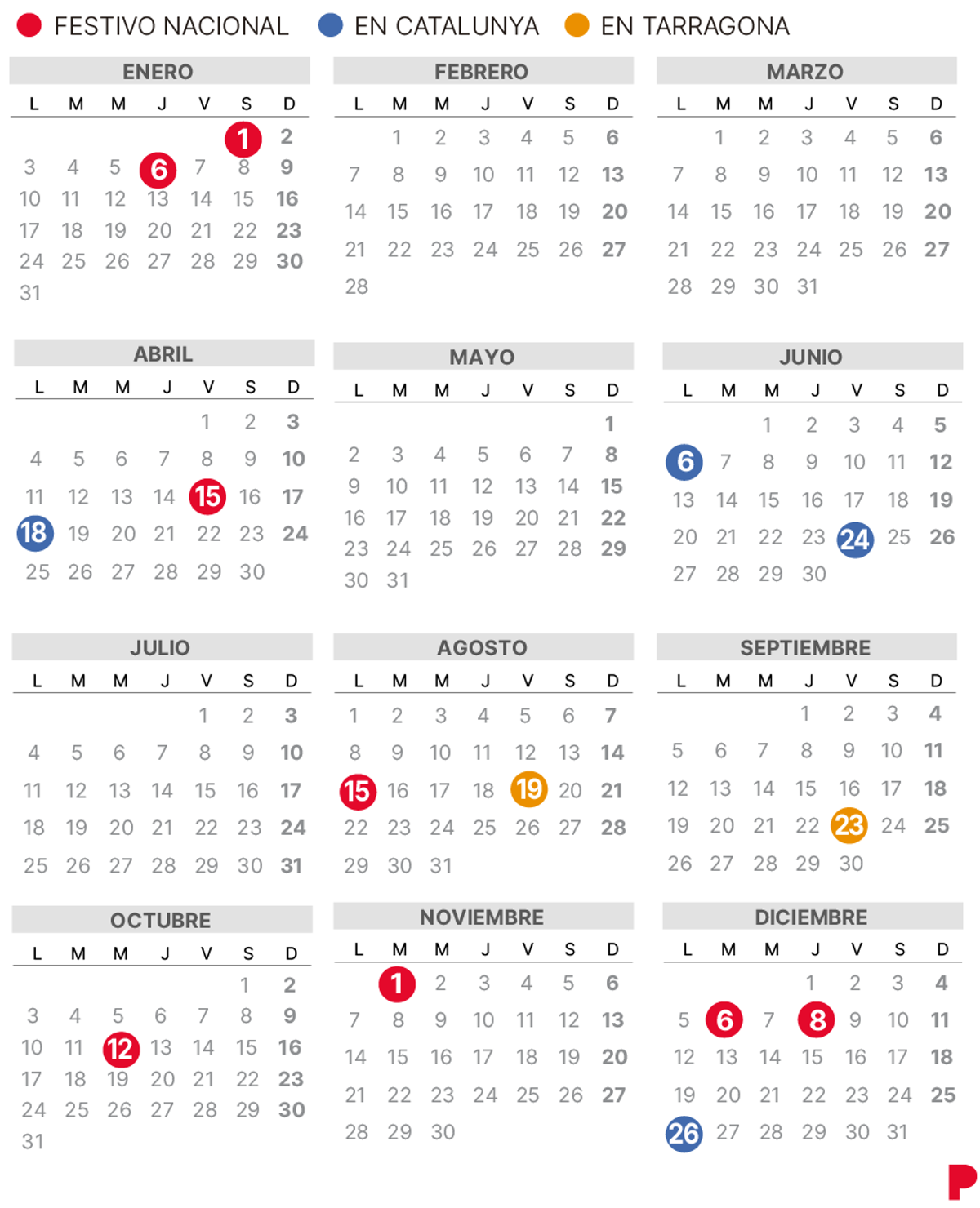 Calendario laboral de Tarragona 2022.