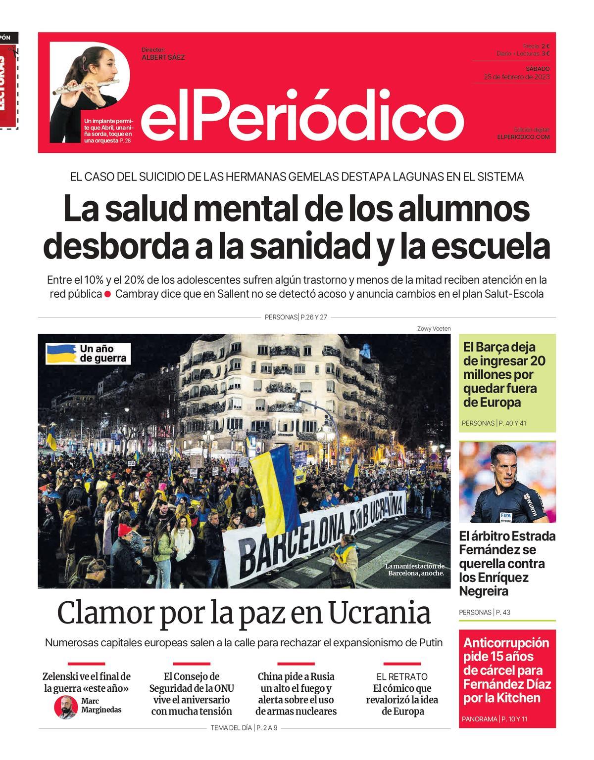 La portada d’EL PERIÓDICO del 25 de febrer del 2023