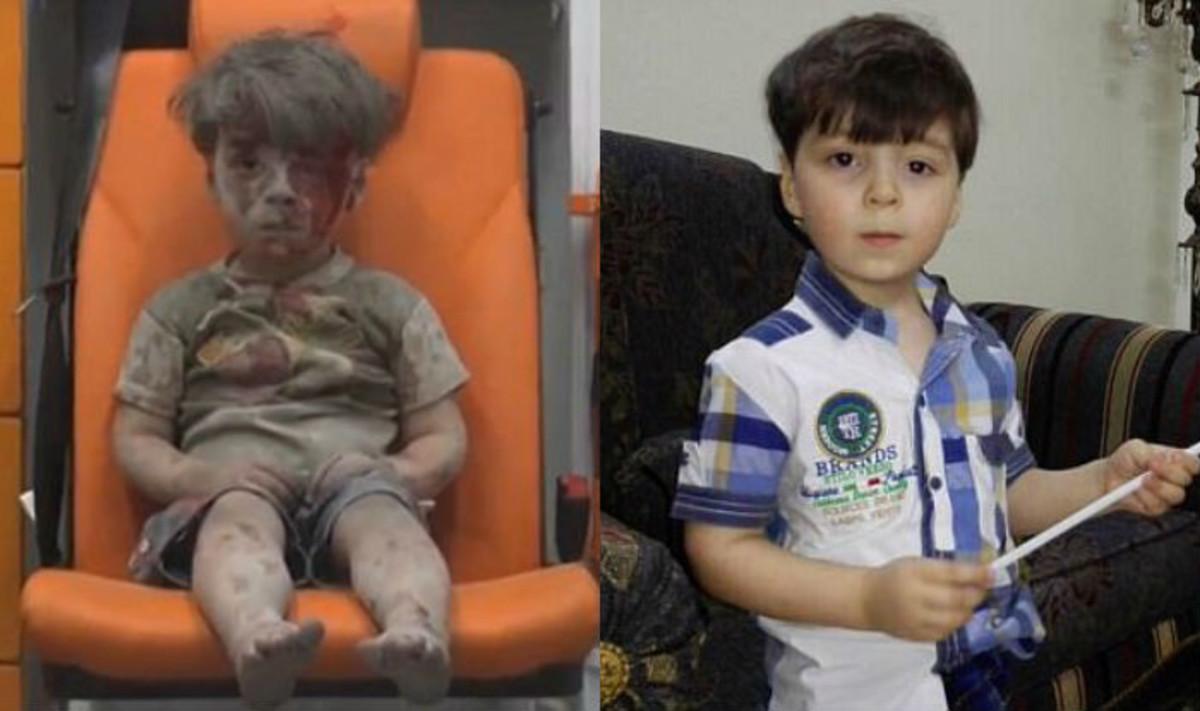Omran Daqneesh, a la izquierda, el pasado agosto, tras un bombardeo en Alepo, y, a la derecha, en la actualidad.