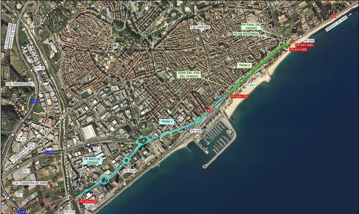 El tramo de la N-II, a su paso por Mataró. El tramo de la N-II, a su paso por Mataró.