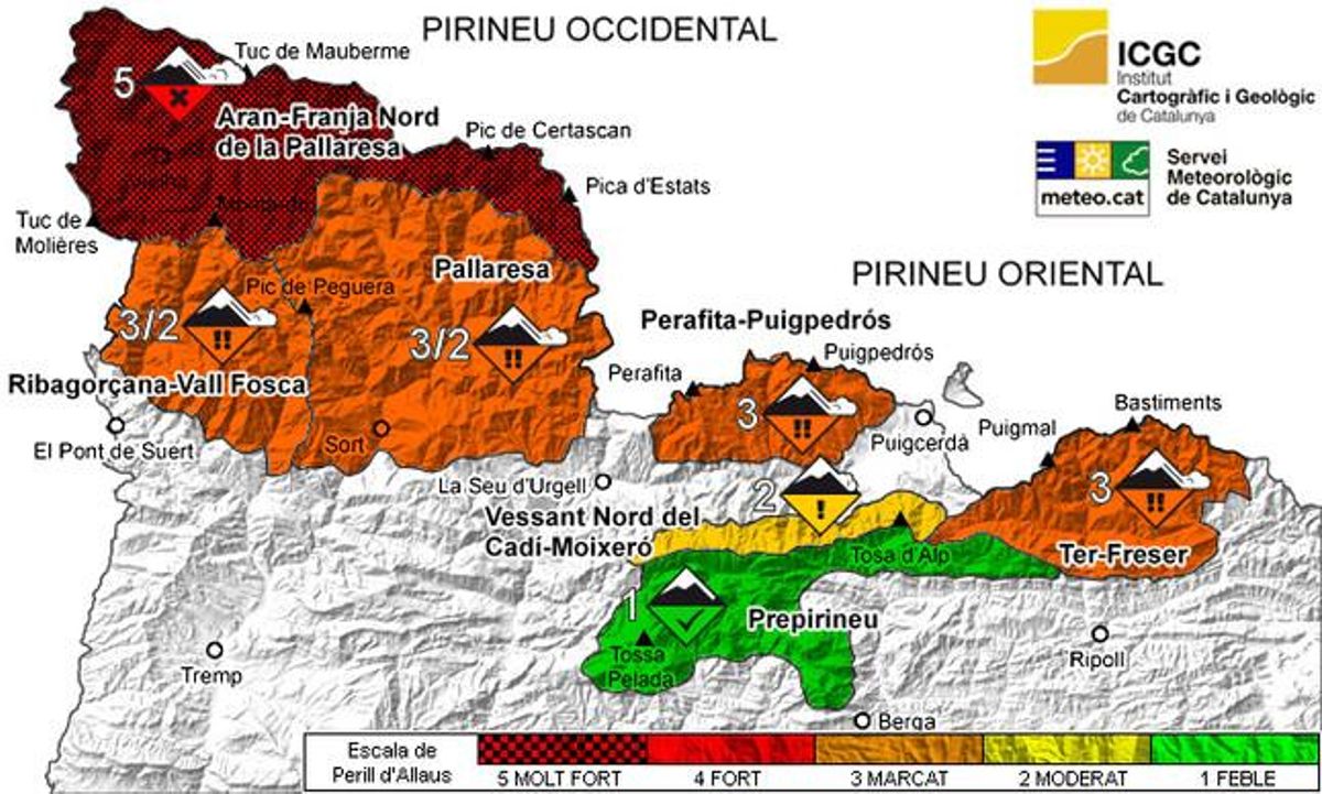 Zonas del Pirineo de Catalunya en alerta por peligro de aludes. Zonas del Pirineo de Catalunya en alerta por peligro de aludes.