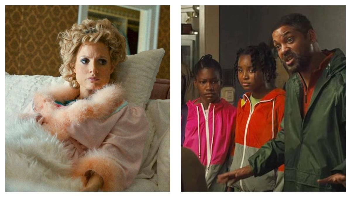 Jessica Chastain en ’Los ojos de Tammy Faye’ y Will Smith en ’El método Williams. Jessica Chastain en ’Los ojos de Tammy Faye’ y Will Smith en ’El método Williams.