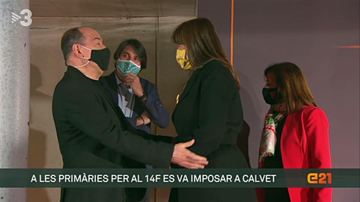 Laura Borràs y el abrazo de Sanchis (TV-3). Laura Borràs y el abrazo de Sanchis (TV-3).
