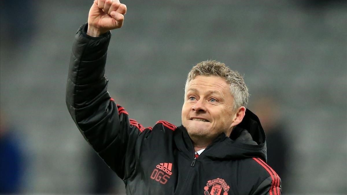 El festejo de Solskjaer en uno de sus primeros triunfos cuando todavía era interino. El festejo de Solskjaer en uno de sus primeros triunfos cuando todavía era interino.