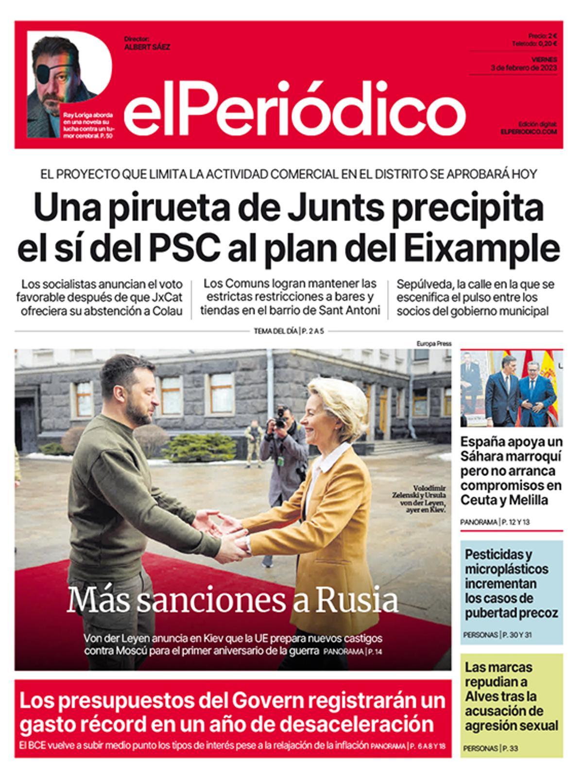 La portada d’EL PERIÓDICO del 3 de febrer del 2023