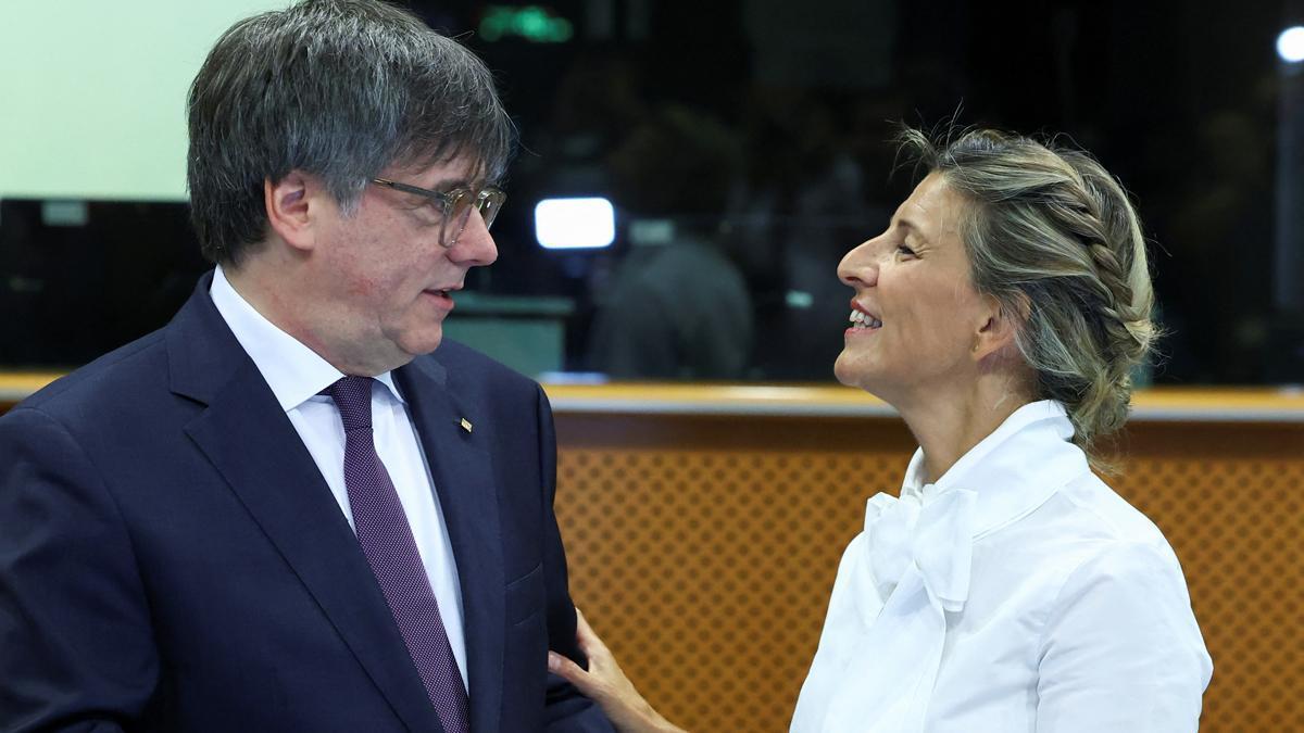Carles Puigdemont y Yolanda Díaz, durante su encuentro en Bruselas.