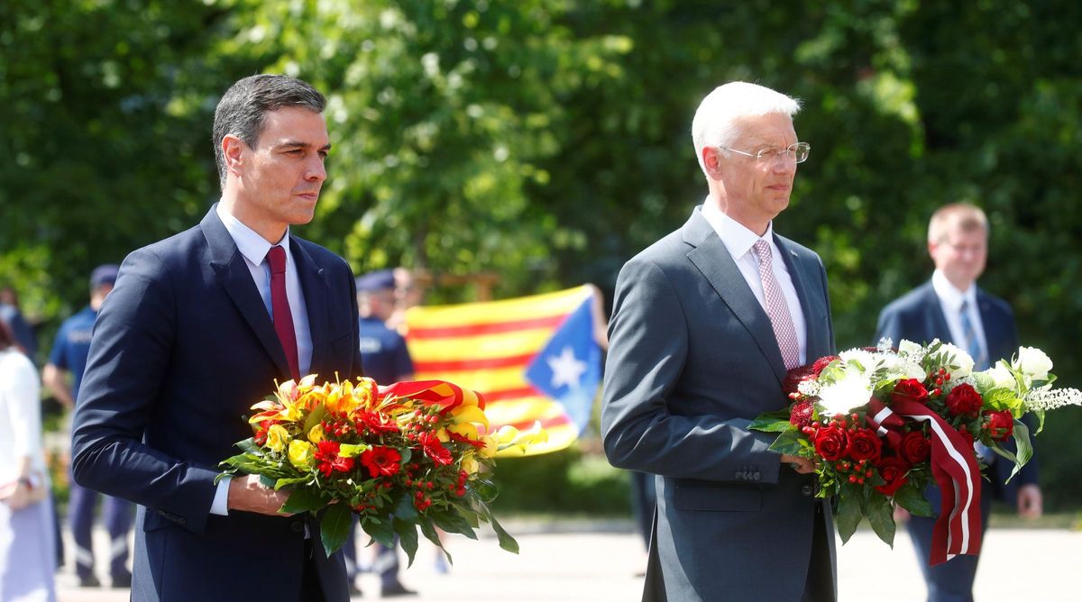 Spanish PM Sanchez and Latvian PM Karins attend flower ceremony at the Freedoms monument in Riga Spanish PM Sanchez and Latvian PM Karins attend flower ceremony at the Freedoms monument in Riga