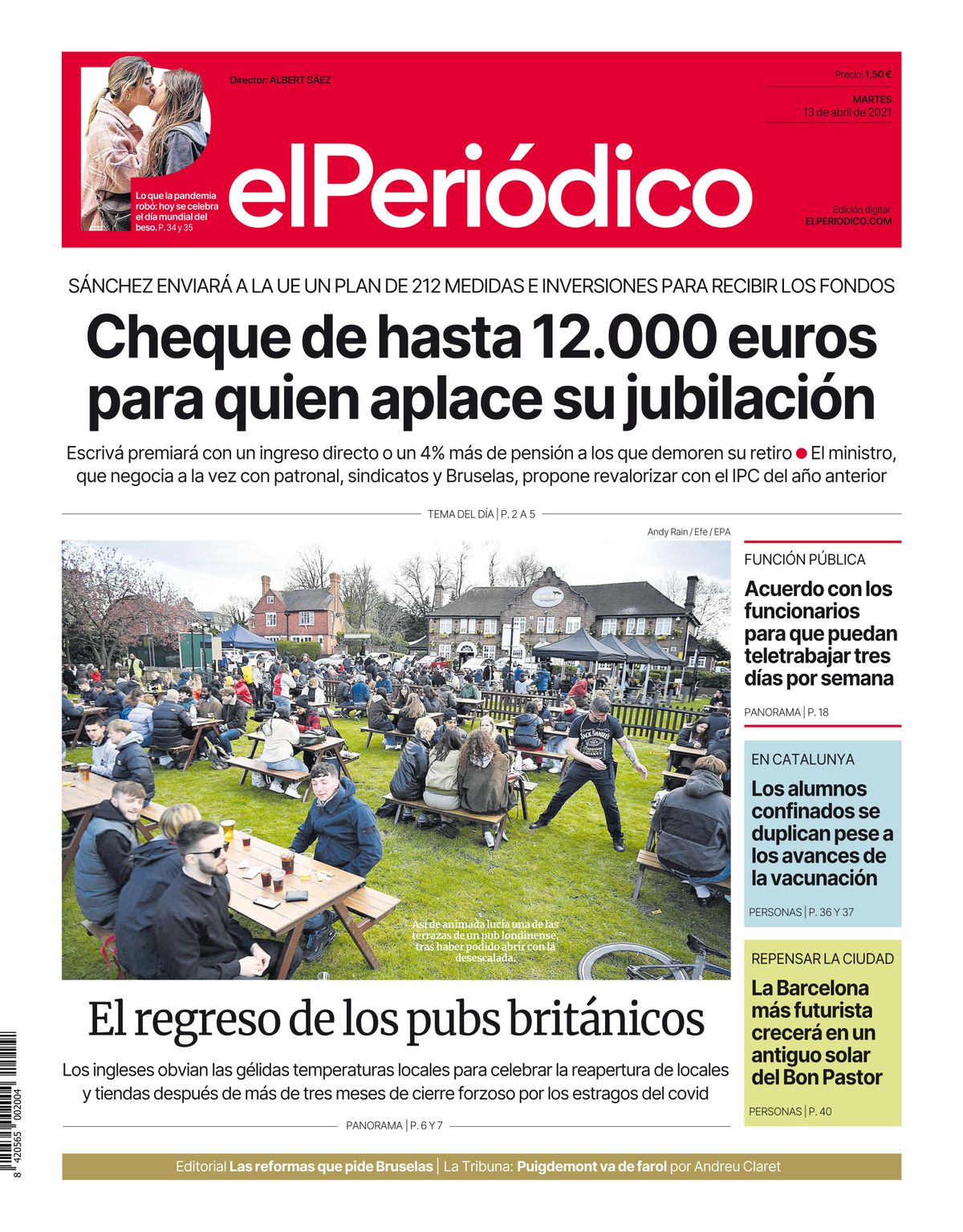 La portada de EL PERIÓDICO del 13 de abril de 2021 La portada de EL PERIÓDICO del 13 de abril de 2021
