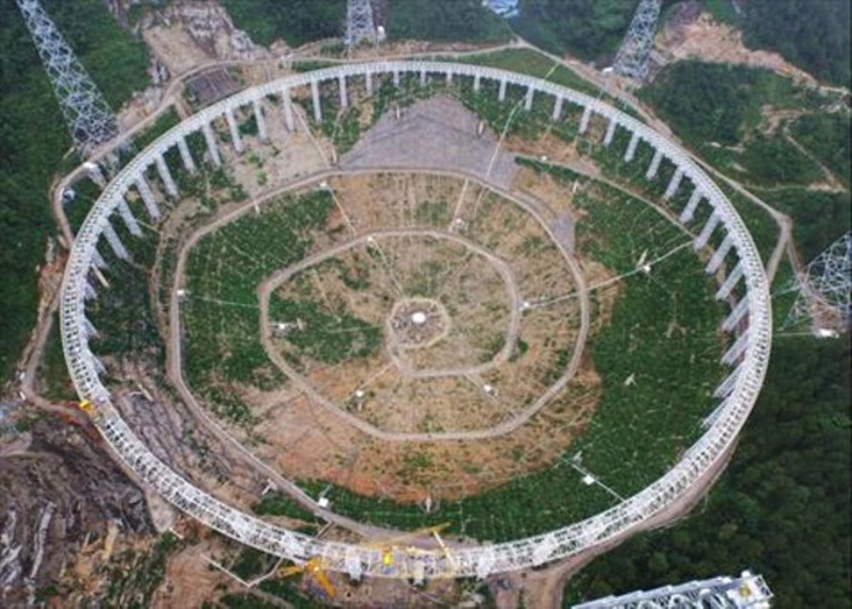 Vista aérea del radiotelescopio FAST.