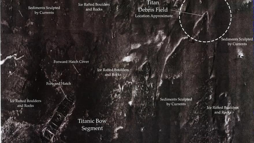 El mapa que muestra donde estan los restos del sumergible Titan