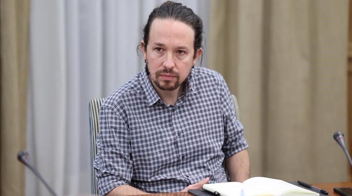 El vicepresidente segundo y líder de Unidas Podemos, Pablo Iglesias, durante su reunión con el Sindicato de Inquilinos El vicepresidente segundo y líder de Unidas Podemos, Pablo Iglesias, durante su reunión con el Sindicato de Inquilinos