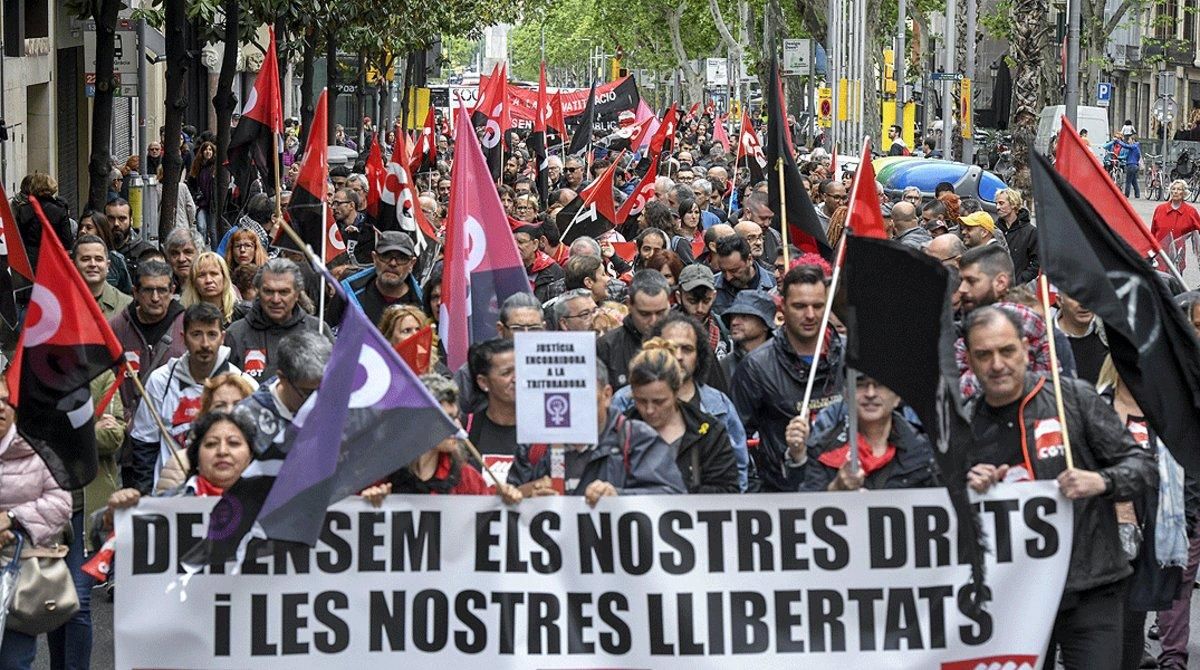 Manifestación del Primero de Mayo en el centro de Barcelona, en el 2018. Manifestación del Primero de Mayo en el centro de Barcelona, en el 2018.