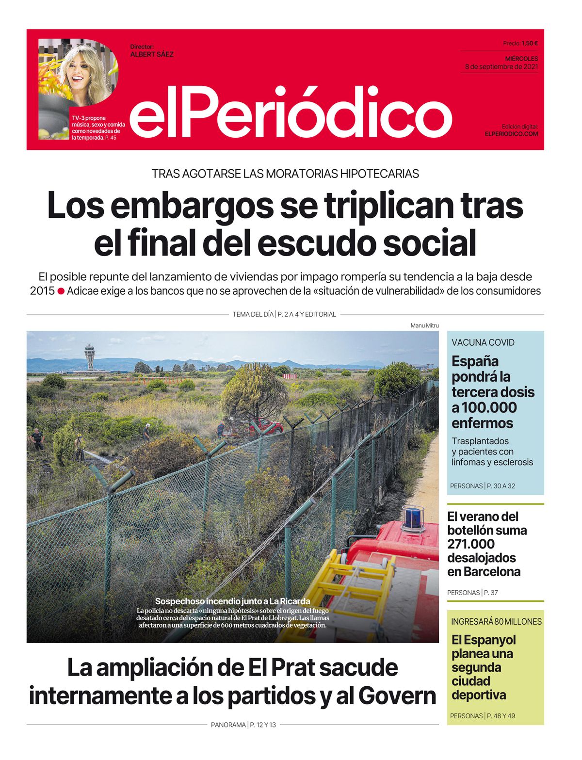 La portada de EL PERIÓDICO del 8 de septiembre del 2021 La portada de EL PERIÓDICO del 8 de septiembre del 2021