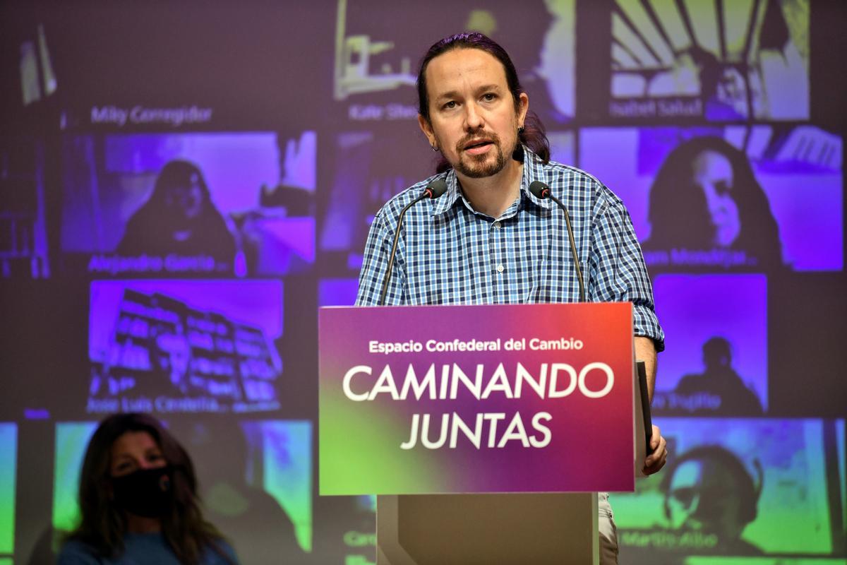 El candidato de Unidas Podemos al 4-M, Pablo Iglesias, en el Consejo Confederal de Unidas Podemos 