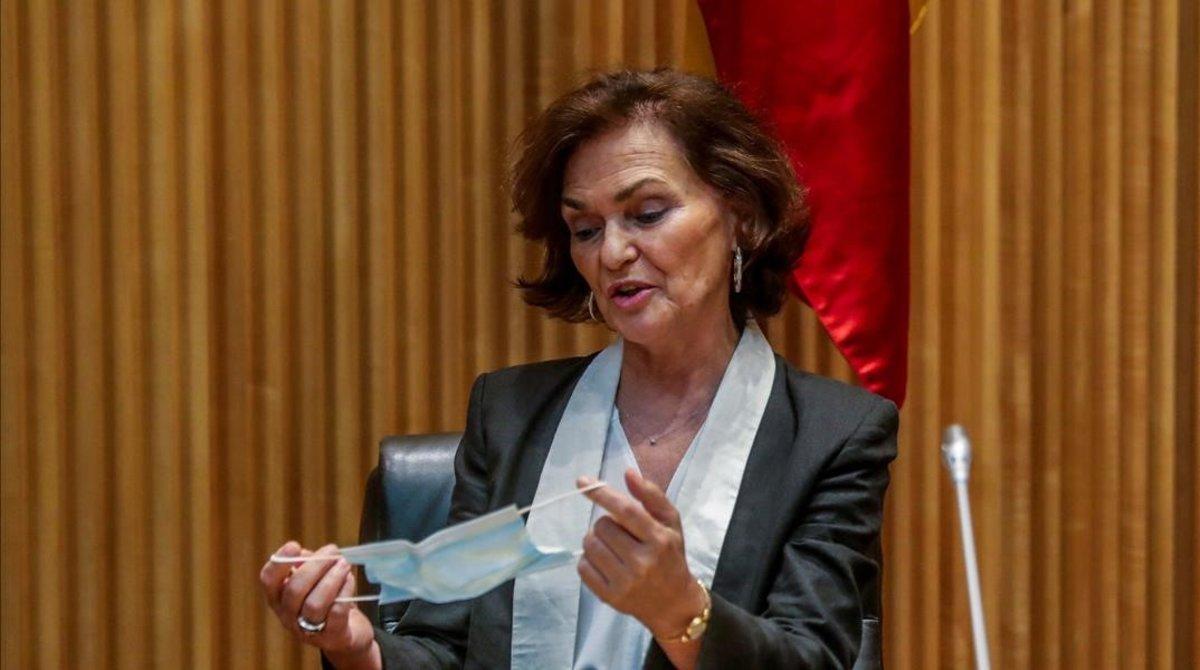 La vicepresidenta primera, Carmen Calvo, el martes en el Congreso. 