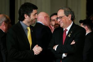El ’conseller’ de Polítiques Digitals, Jordi Puigneró, y el ’president’, Quim Torra, durante el Mobile World Congress, el pasado febrero.