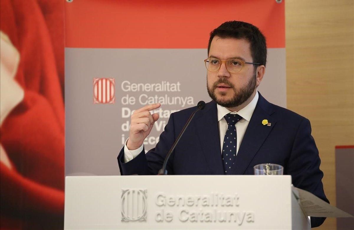 El ’vicepresident’ Pere Aragonès, durante la presentación del Informe Anual de l’Economia Catalana 2018. El ’vicepresident’ Pere Aragonès, durante la presentación del Informe Anual de l’Economia Catalana 2018.