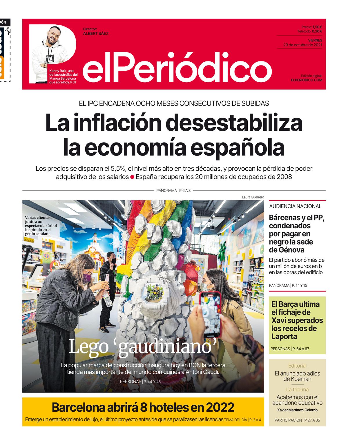 La portada de EL PERIÓDICO del 29 de octubre de 2021 La portada de EL PERIÓDICO del 29 de octubre de 2021