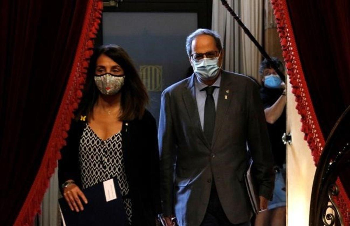 Quim Torra y Meritxell Budó, este miércoles en el Parlament. Quim Torra y Meritxell Budó, este miércoles en el Parlament.