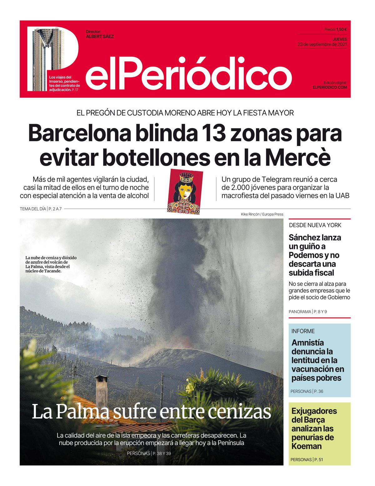 La portada de EL PERIÓDICO del 23 de septiembre del 2021 La portada de EL PERIÓDICO del 23 de septiembre del 2021