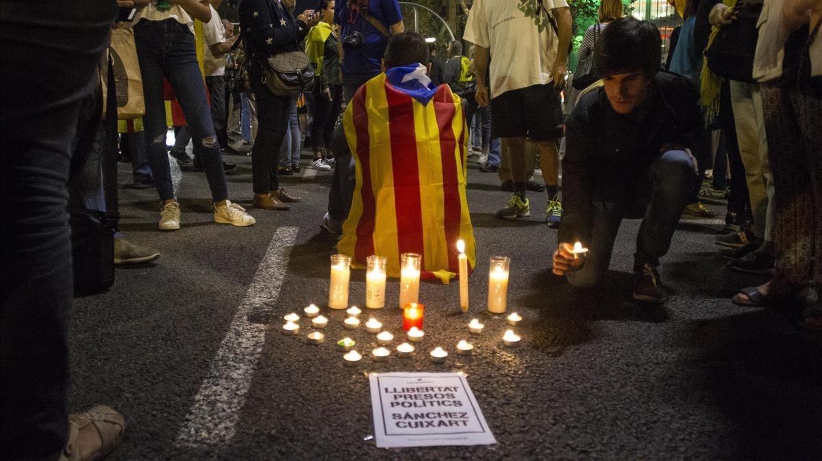 Manifestantes en la Diagonal de Barcelona.