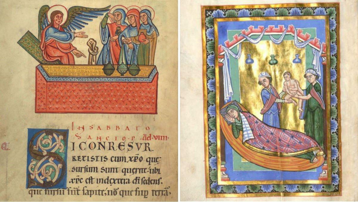 Ilustraciones de la época en las que se aprecian trazos de lapislázuli