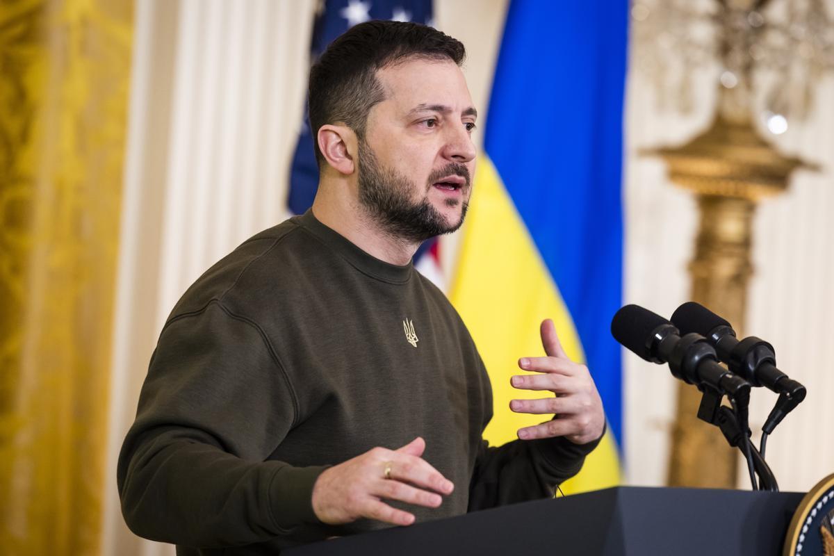 El presidente de Ucrania, Volodímir Zelenski, durante la rueda de prensa conjunta que ofreció con Joe Biden, este miércoles. El presidente de Ucrania, Volodímir Zelenski, durante la rueda de prensa conjunta que ofreció con Joe Biden, este miércoles.