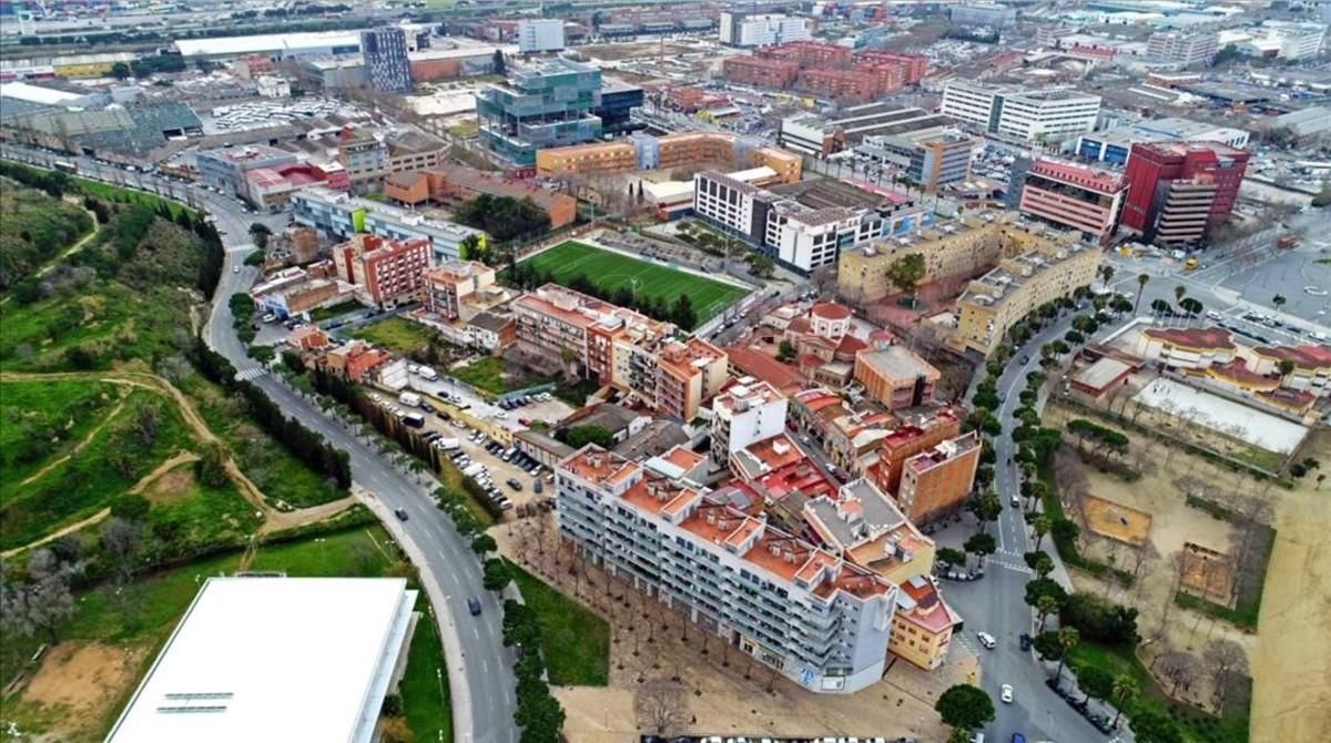 Vista aérea del barrio de la Marina, en Sants-Montjuïc. Vista aérea del barrio de la Marina, en Sants-Montjuïc.