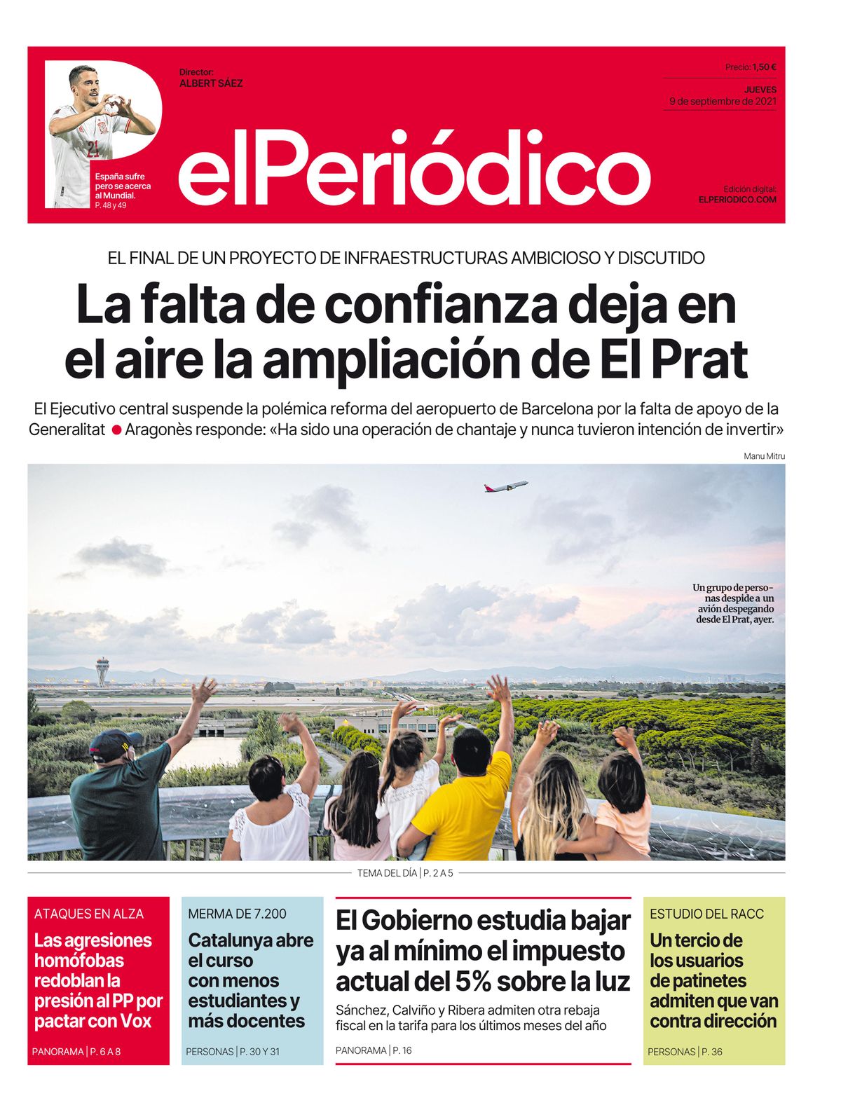 La portada d’EL PERIÓDICO del 9 de setembre del 2021 La portada d’EL PERIÓDICO del 9 de setembre del 2021