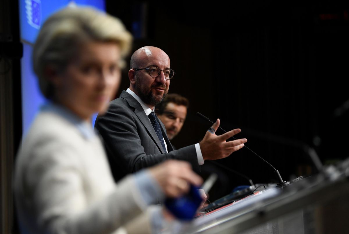 Ursula von der Leyen y Charles Michel, en rueda de prensa en Bruselas. Ursula von der Leyen y Charles Michel, en rueda de prensa en Bruselas.
