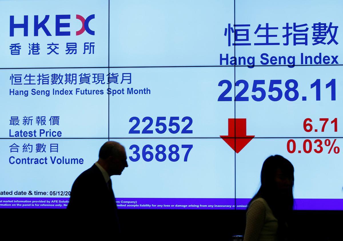 Un panel sobre la marcha del índice Hang Seng, en la Bolsa de Hong Kong. 
