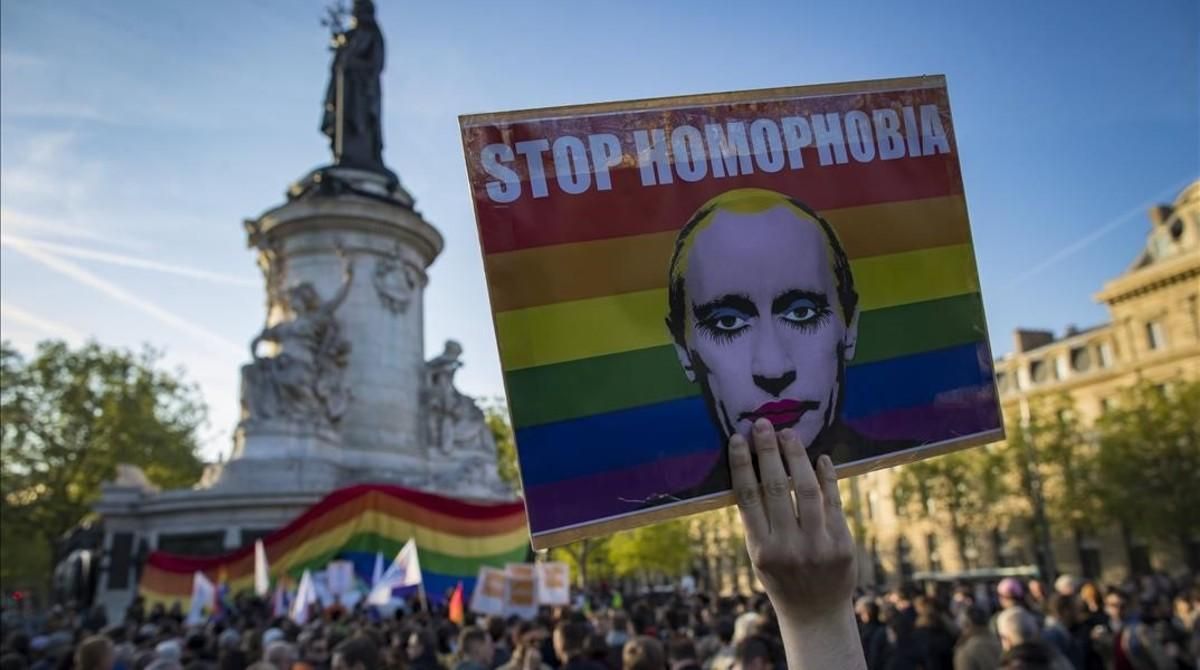 Protesta contra la homofobia en París. Protesta contra la homofobia en París.
