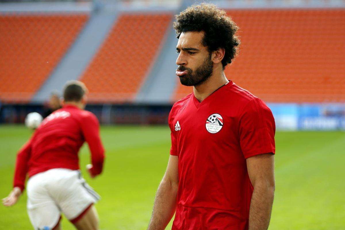 Mohamed Salah, el jueves, en el entrenamiento de Egipto.