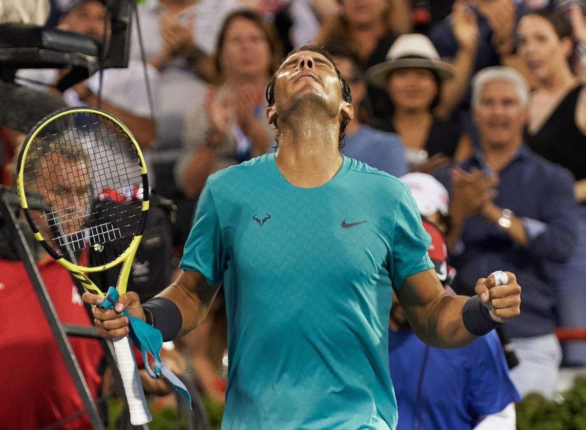Rafael Nadal celebra la victoria ante Guido Pella, en Montreal. Rafael Nadal celebra la victoria ante Guido Pella, en Montreal.
