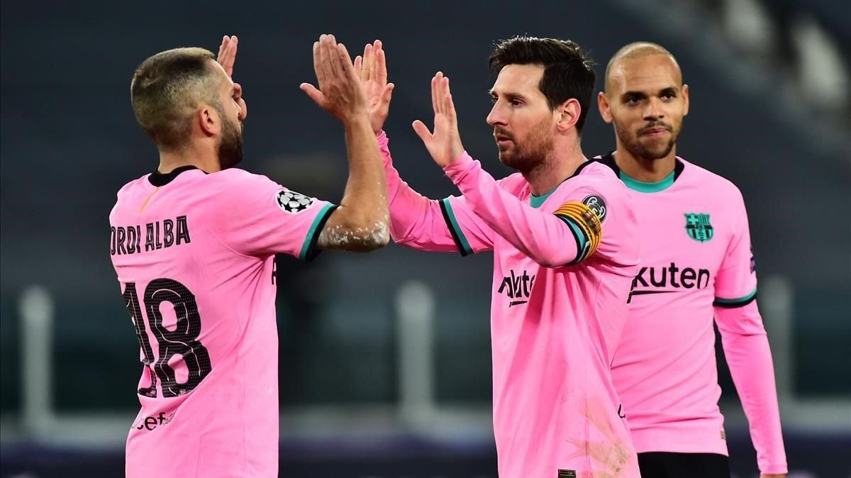 Jordi Alba y Messi celebrando el 0-2 ante la Juventus Jordi Alba y Messi celebrando el 0-2 ante la Juventus