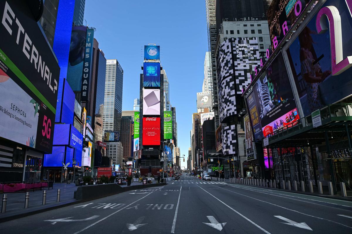 La neoyorquina plaza de Times Square vacía (2020).